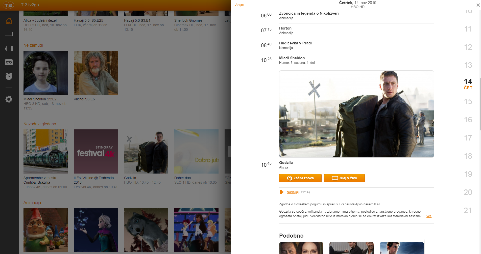 Z uporabo funkcije premor lahko kadarkoli in na različnih napravah nadaljujete z ogledom določene vsebin.